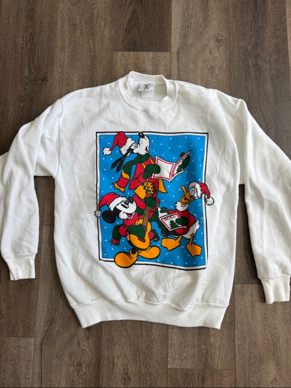 Vintage White Disney Holiday Crewneck Sweater with Mickey & Friends